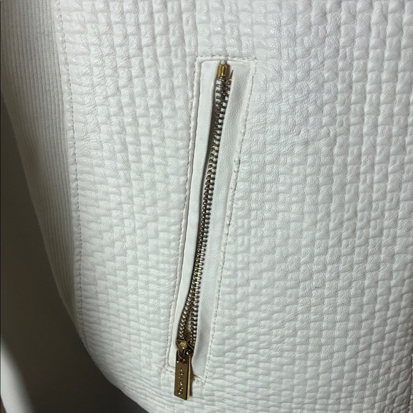 Calvin Klein Leather Women's Cream Faux Rider Jacket - Picture 4 of 13